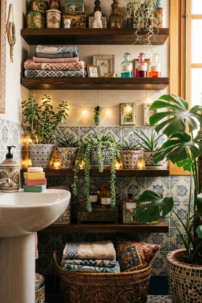 shower corner organized with matching refillable bottles and wire baskets