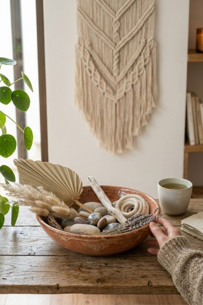 cozy corner with wool throws, linen curtains, and soft indirect lighting